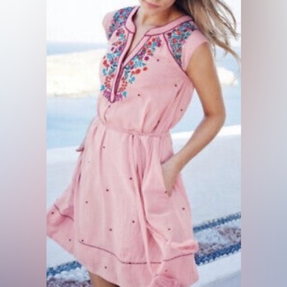 Boden Pink Embroidered Mini Dress